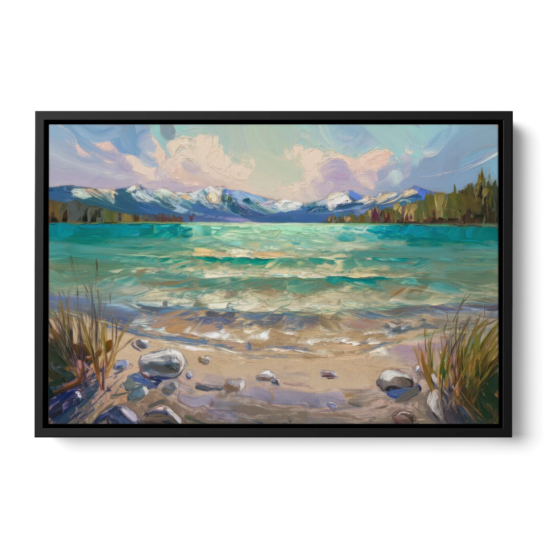 Lake Tahoe Mountain Serenity - Black Framed Canvas Wall Art - Front