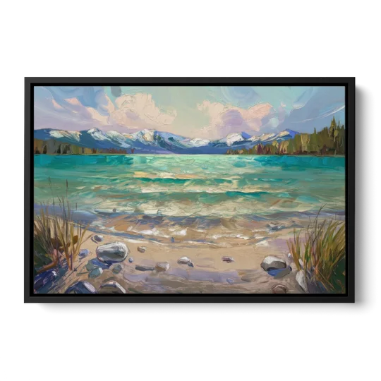 Lake Tahoe Mountain Serenity - Black Framed Canvas Wall Art - Front