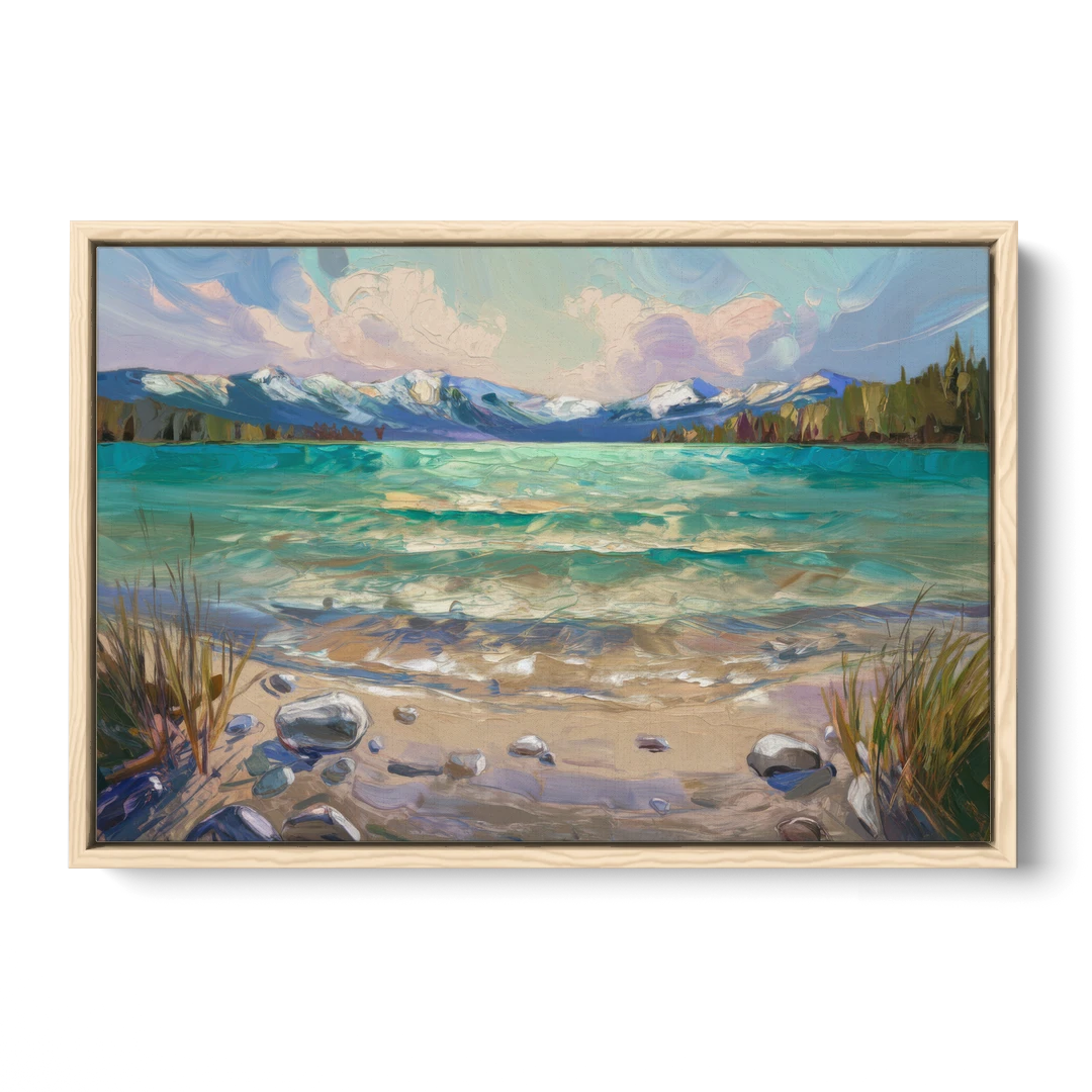 Lake Tahoe Mountain Serenity - Oak Framed Canvas Wall Art - Front