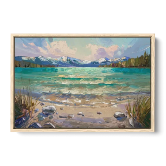 Lake Tahoe Mountain Serenity - Oak Framed Canvas Wall Art - Front
