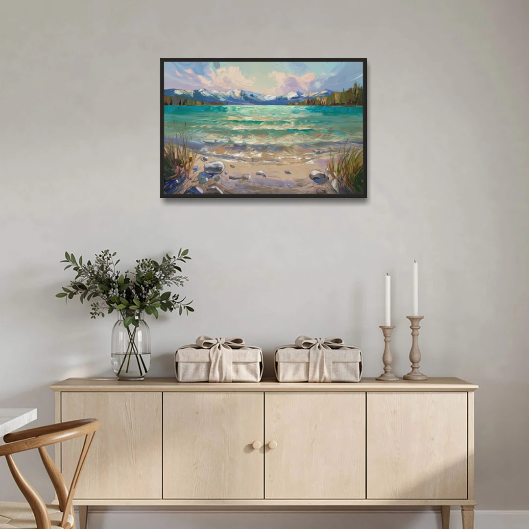 Lake Tahoe Mountain Serenity - Black Framed Canvas Wall Art - Coffee Table - 36x24