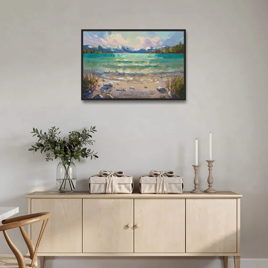 Lake Tahoe Mountain Serenity - Black Framed Canvas Wall Art - Coffee Table - 36x24