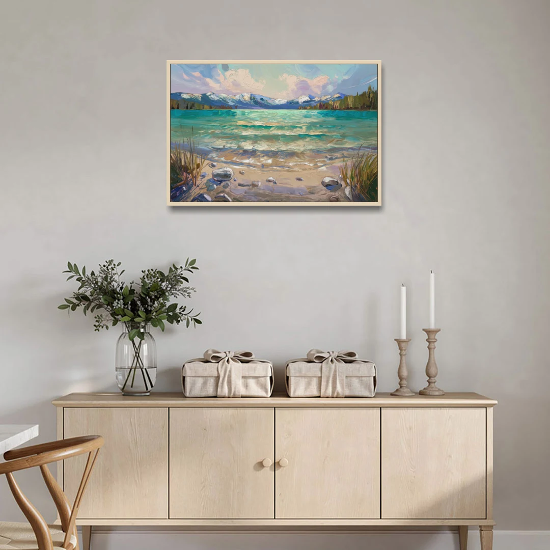 Lake Tahoe Mountain Serenity - Oak Framed Canvas Wall Art - Coffee Table - 36x24