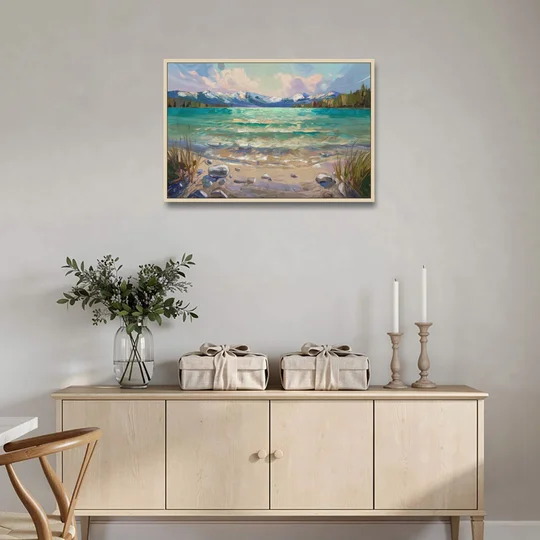 Lake Tahoe Mountain Serenity - Oak Framed Canvas Wall Art - Coffee Table - 36x24