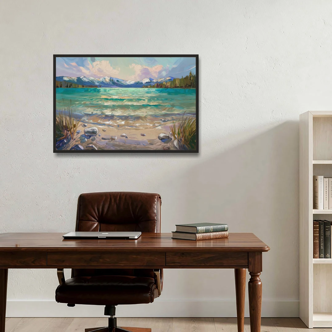 Lake Tahoe Mountain Serenity - Black Framed Canvas Wall Art - Office - 36x24