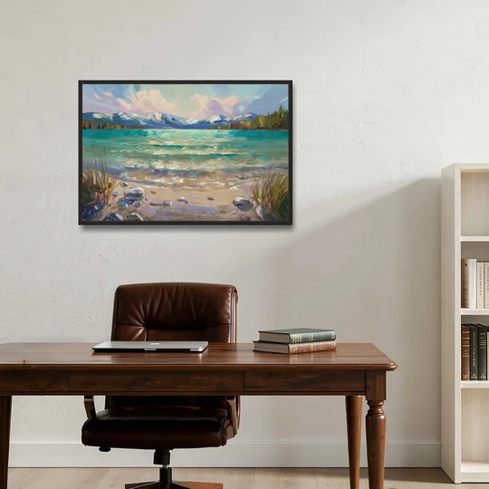 Lake Tahoe Mountain Serenity - Black Framed Canvas Wall Art - Office - 36x24