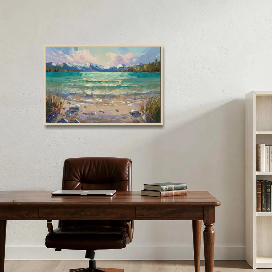 Lake Tahoe Mountain Serenity - Oak Framed Canvas Wall Art - Office - 36x24
