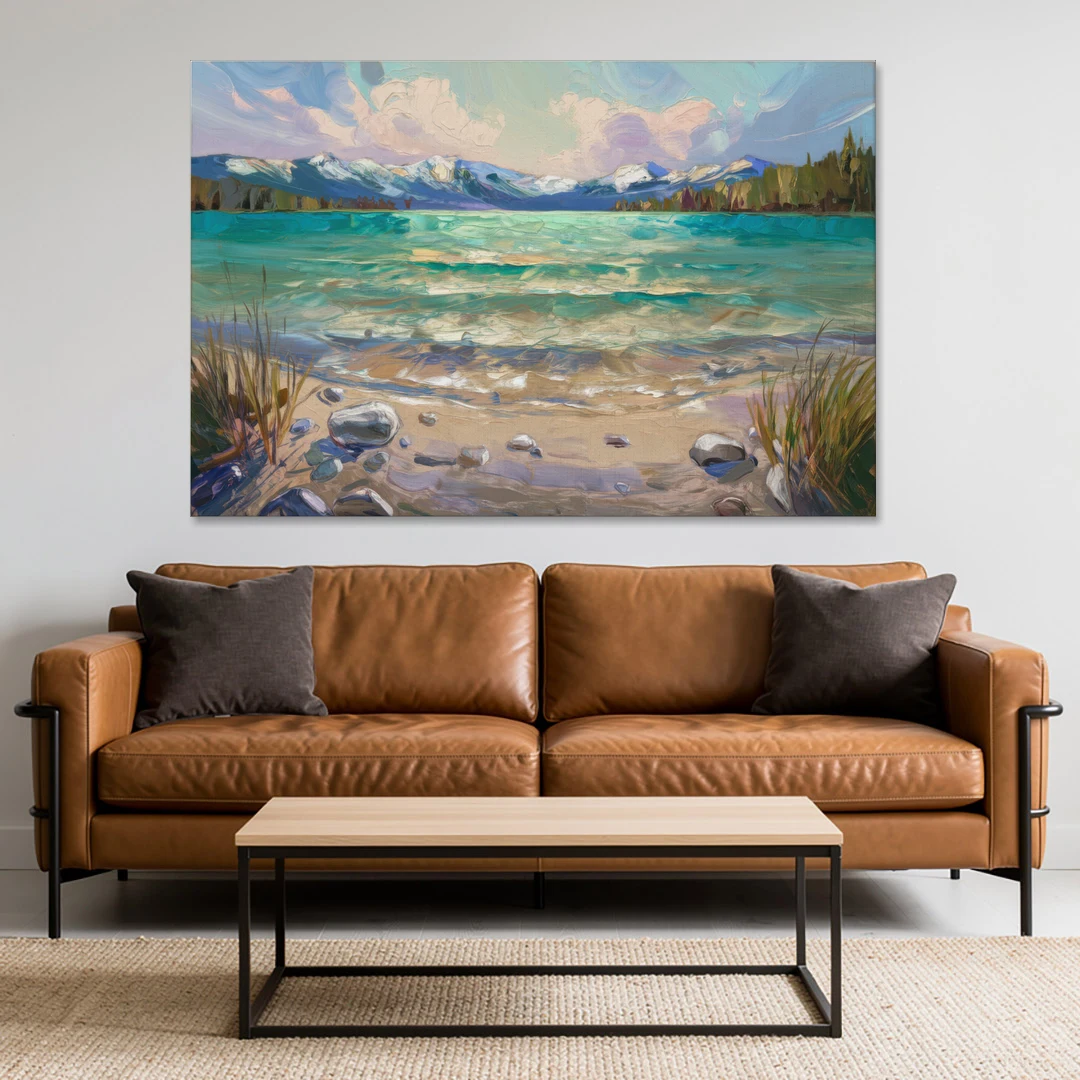 Lake Tahoe Mountain Serenity - Canvas Wall Art - Sofa - 60x40