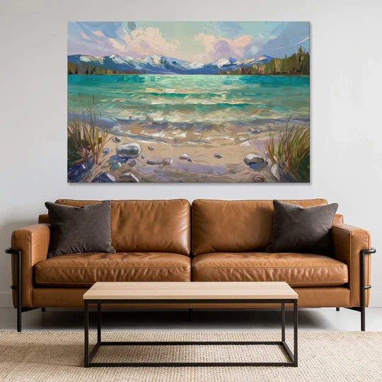 Lake Tahoe Mountain Serenity - Canvas Wall Art - Sofa - 60x40