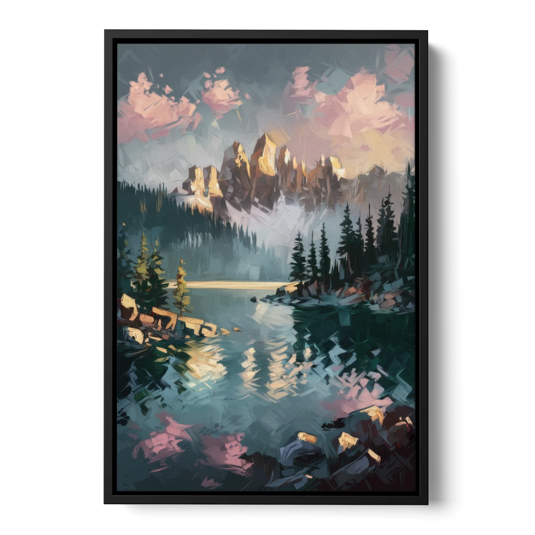 Lake Tahoe Snowy Peaks - Black Framed Canvas Wall Art - Front