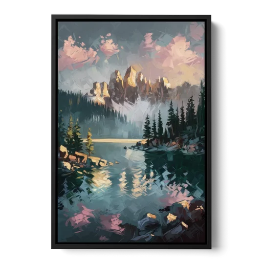Lake Tahoe Snowy Peaks - Black Framed Canvas Wall Art - Front