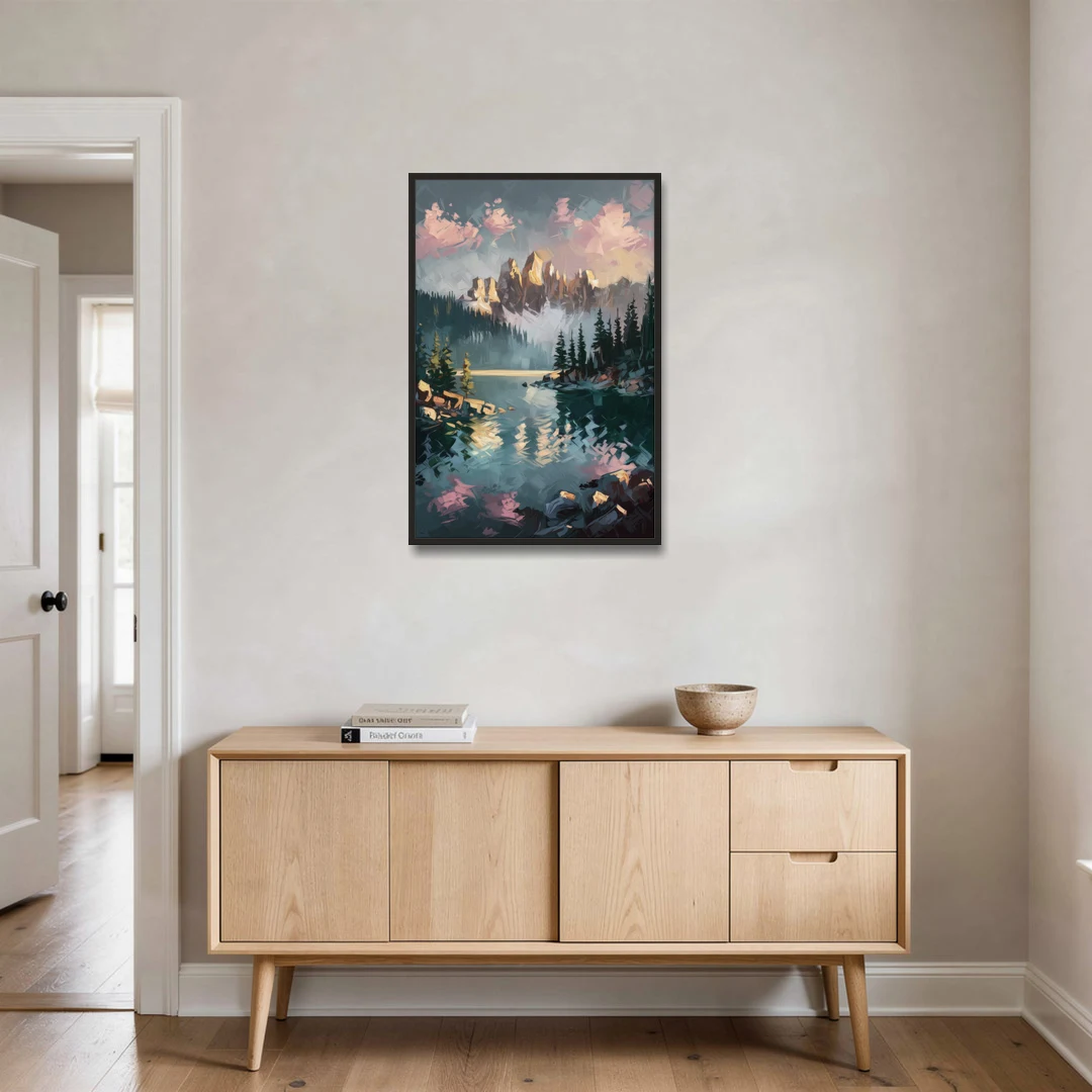 Lake Tahoe Snowy Peaks - Black Framed Canvas Wall Art - Coffee Table - 24x36