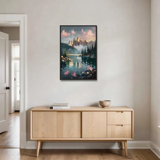Lake Tahoe Snowy Peaks - Black Framed Canvas Wall Art - Coffee Table - 24x36