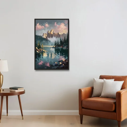 Lake Tahoe Snowy Peaks - Black Framed Canvas Wall Art - Sofa - 24x36