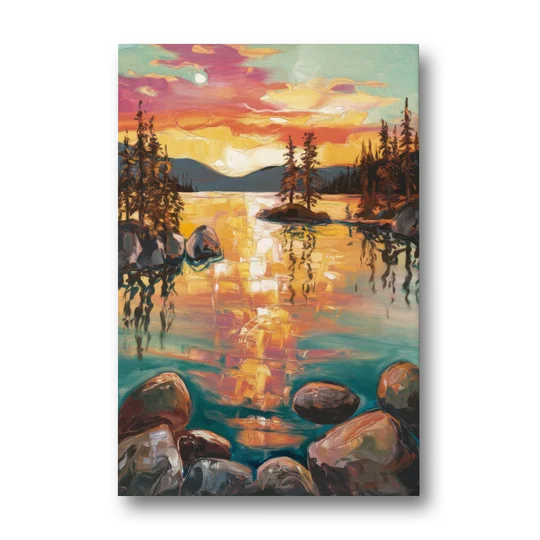 Lake Tahoe Sunset Reflections - Canvas Wall Art - Front