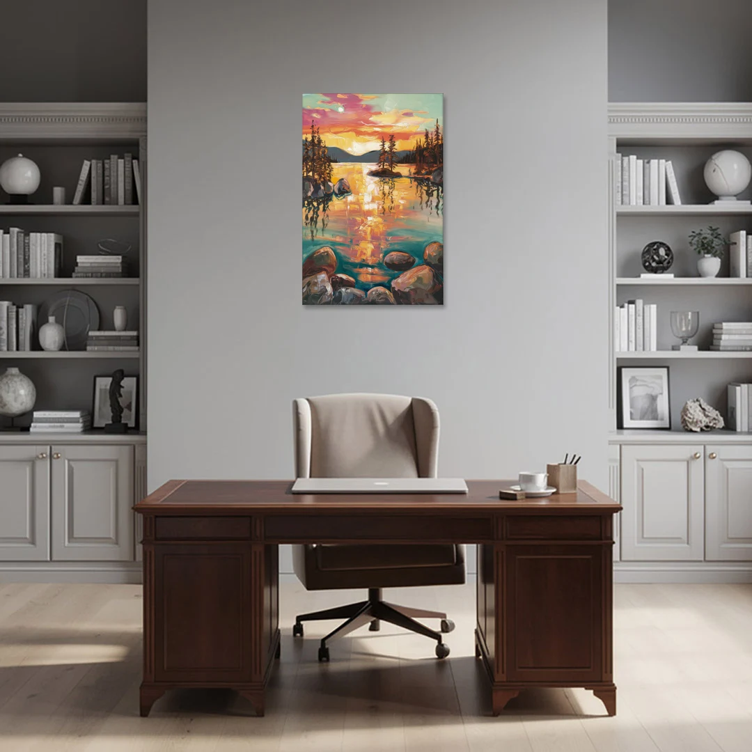 Lake Tahoe Sunset Reflections - Canvas Wall Art - Office - 24x36