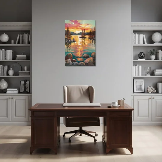 Lake Tahoe Sunset Reflections - Canvas Wall Art - Office - 24x36