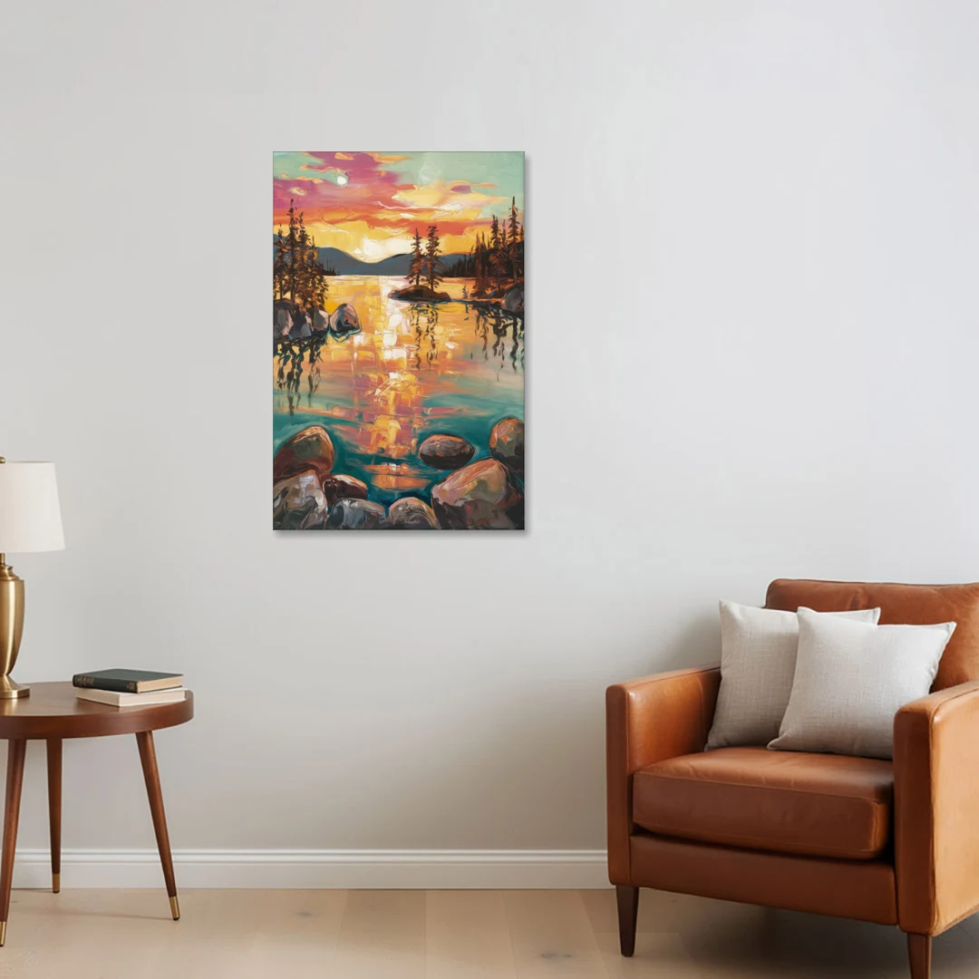 Lake Tahoe Sunset Reflections - Canvas Wall Art - Sofa - 24x36