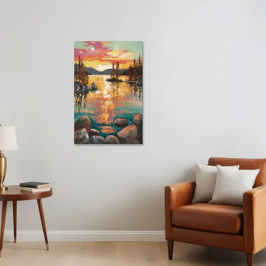 Lake Tahoe Sunset Reflections - Canvas Wall Art - Sofa - 24x36