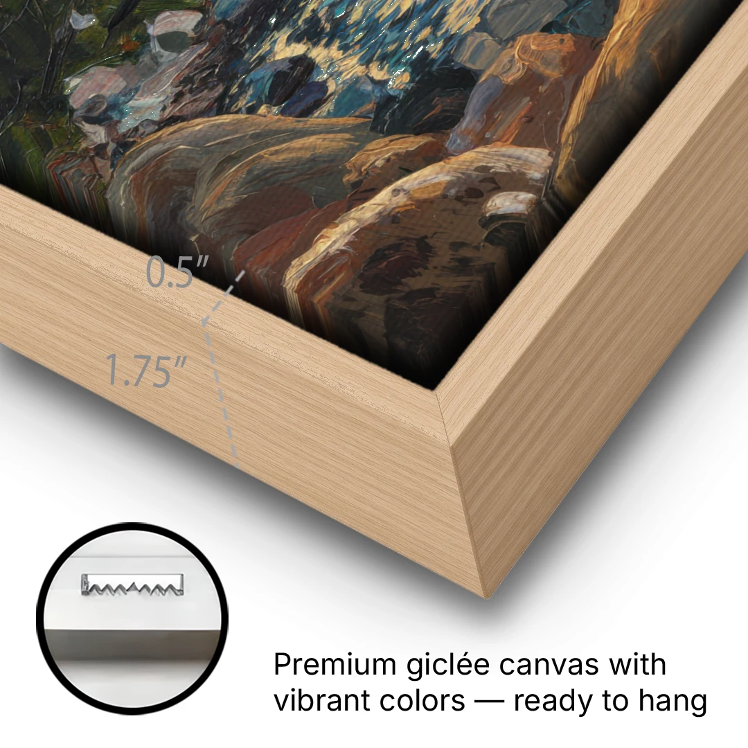 Lake Tahoe Sunset Reflections Serenity - Oak Framed Canvas Wall Art - Gallery Wrap Corner