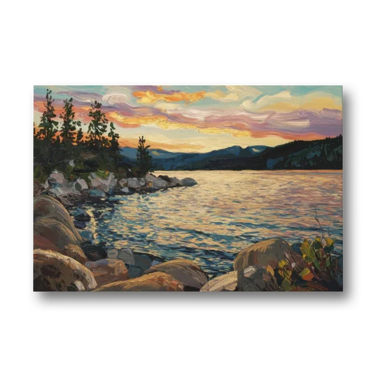 Lake Tahoe Sunset Reflections Serenity - Canvas Wall Art - Front