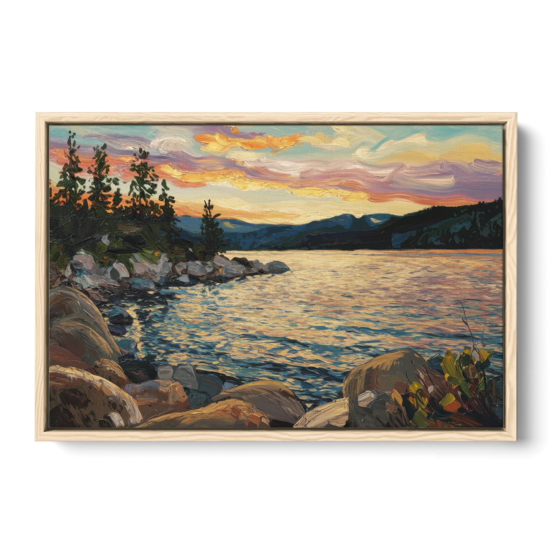 Lake Tahoe Sunset Reflections Serenity - Oak Framed Canvas Wall Art - Front