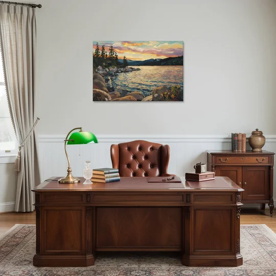 Lake Tahoe Sunset Reflections Serenity - Canvas Wall Art - Office - 36x24