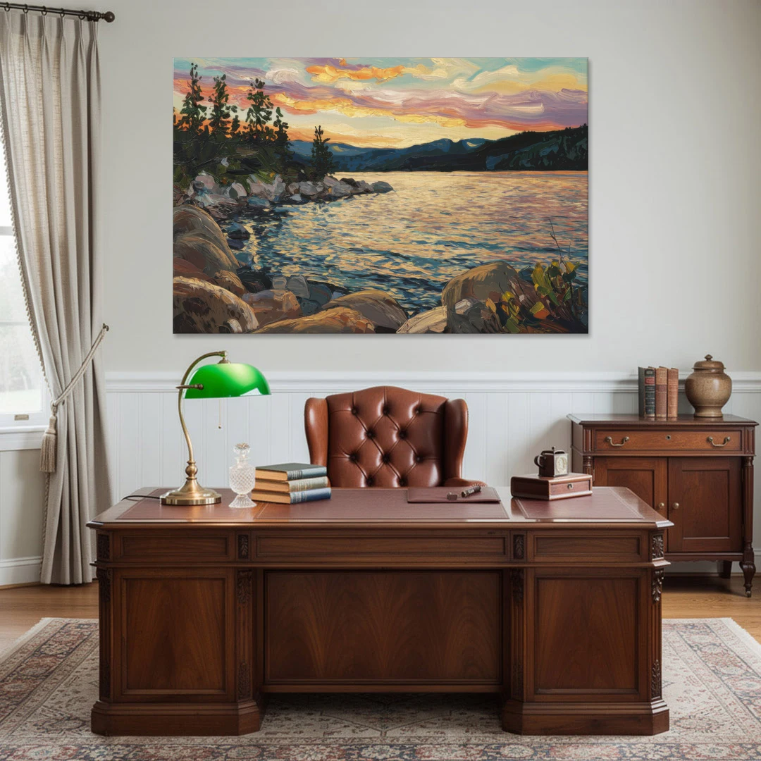 Lake Tahoe Sunset Reflections Serenity - Canvas Wall Art - Office - 60x40
