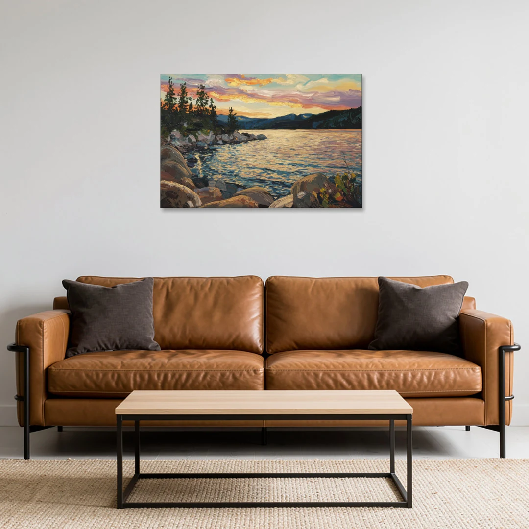 Lake Tahoe Sunset Reflections Serenity - Canvas Wall Art - Sofa - 36x24