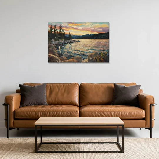 Lake Tahoe Sunset Reflections Serenity - Canvas Wall Art - Sofa - 36x24