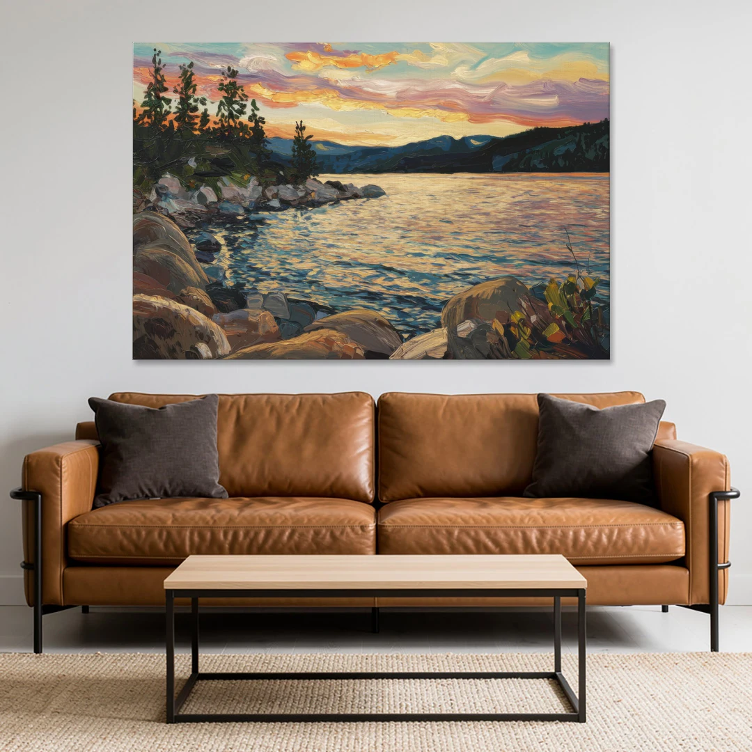 Lake Tahoe Sunset Reflections Serenity - Canvas Wall Art - Sofa - 60x40