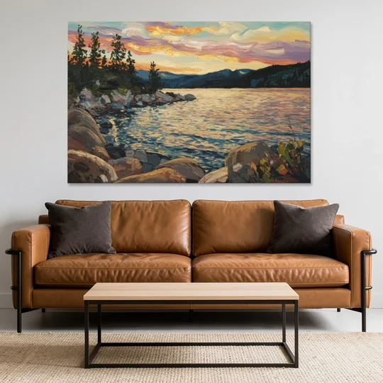 Lake Tahoe Sunset Reflections Serenity - Canvas Wall Art - Sofa - 60x40