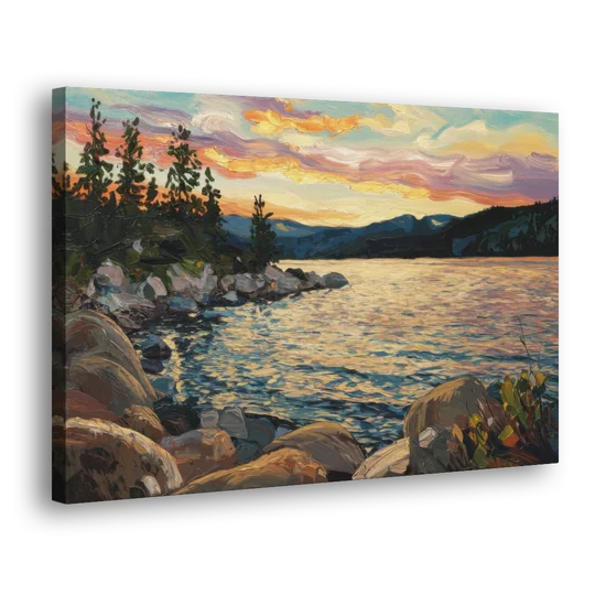 Lake Tahoe Sunset Reflections Serenity - Canvas Wall Art - Side