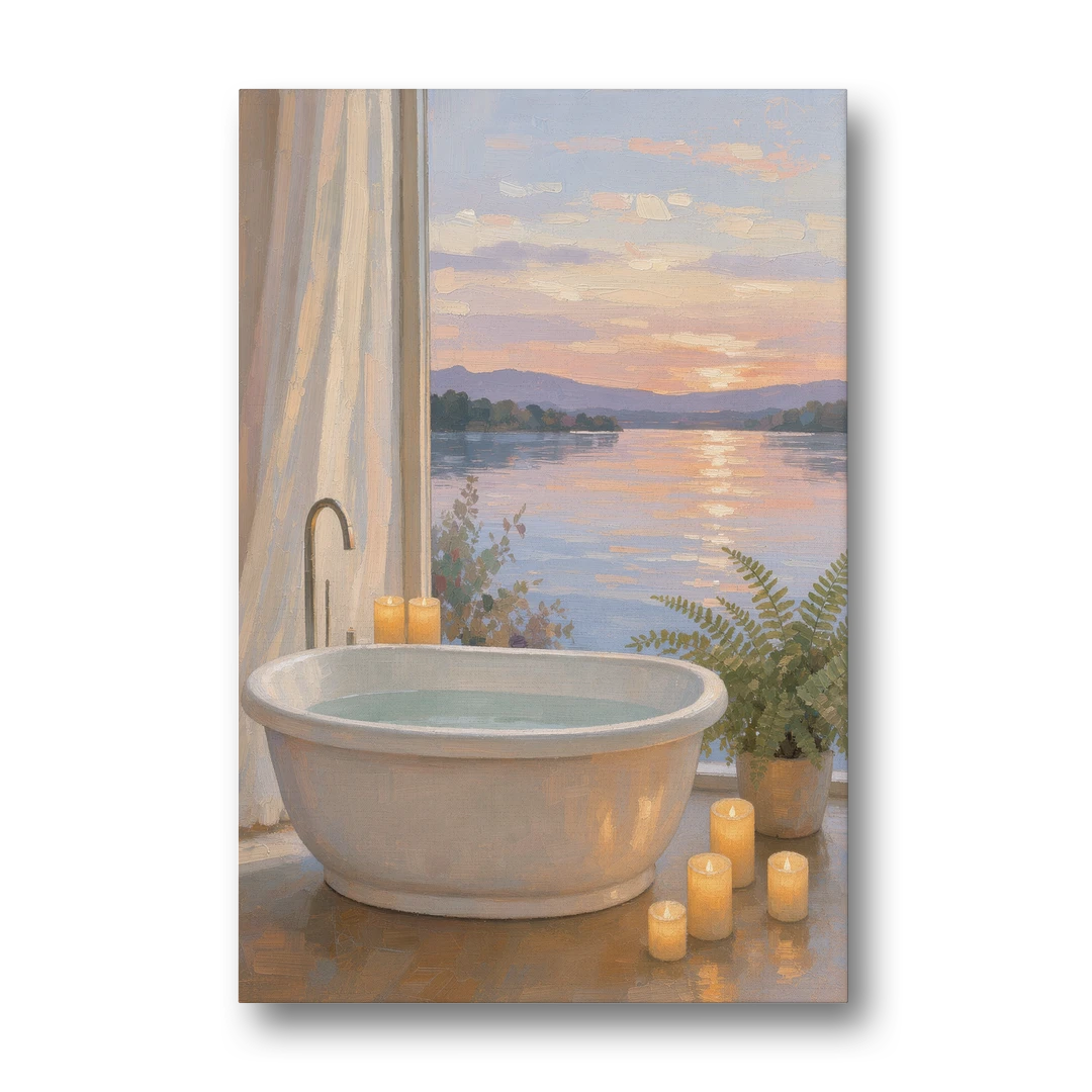 Lakeside Candlelit Soak for the Spa Bathroom - Canvas Wall Art - Front