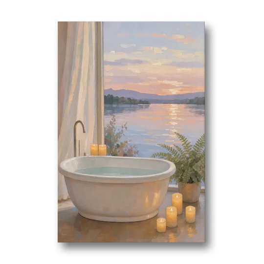 Lakeside Candlelit Soak for the Spa Bathroom - Canvas Wall Art - Front