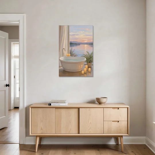 Lakeside Candlelit Soak for the Spa Bathroom - Canvas Wall Art - Coffee Table - 24x36