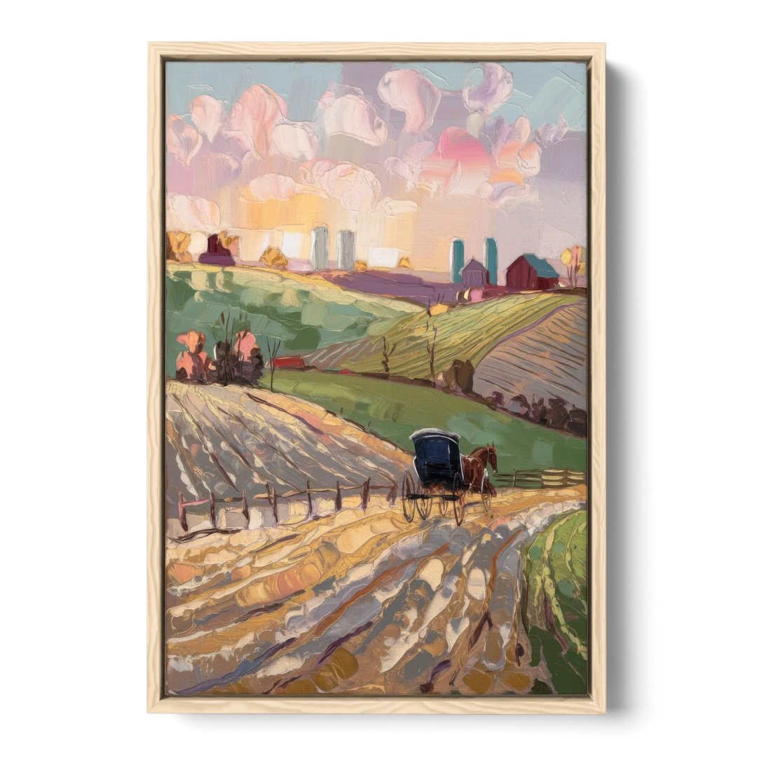 Lancaster Amish Farmlands - Oak Framed Canvas Wall Art - Front