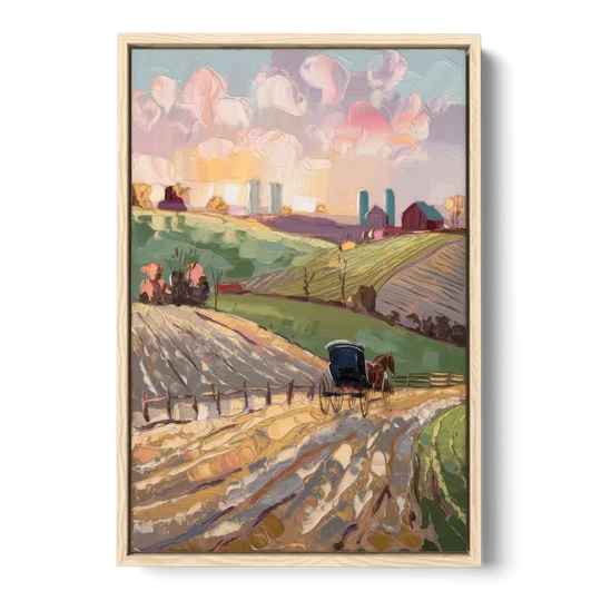 Lancaster Amish Farmlands - Oak Framed Canvas Wall Art - Front