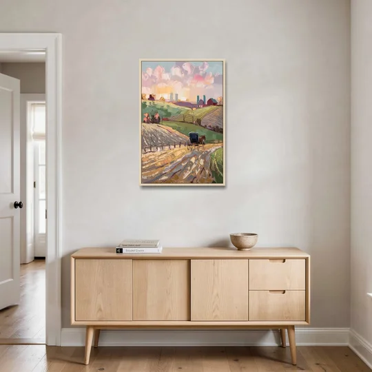 Lancaster Amish Farmlands - Oak Framed Canvas Wall Art - Coffee Table - 24x36