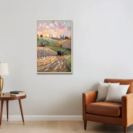 Lancaster Amish Farmlands - Oak Framed Canvas Wall Art - Sofa - 24x36