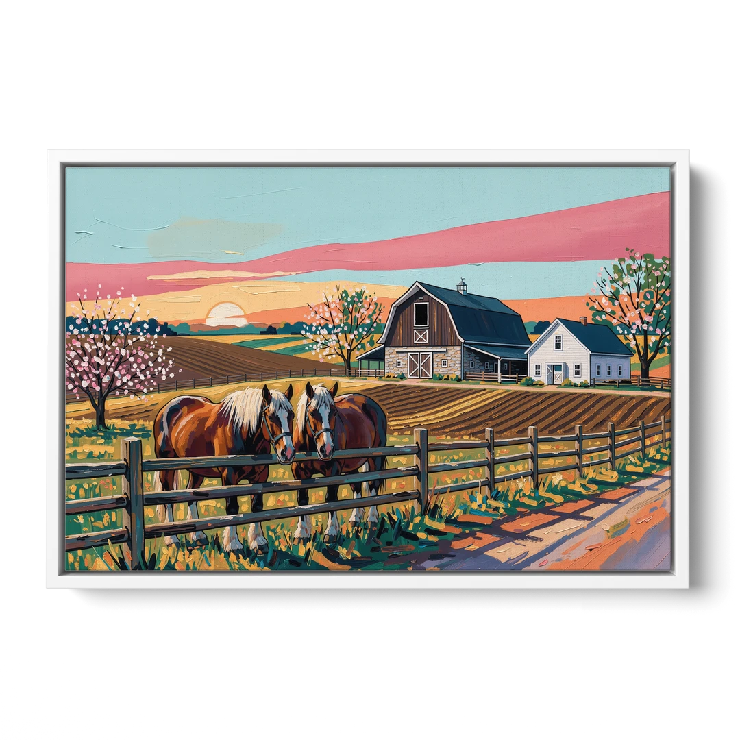 Lancaster Amish Farmlands Experience - White Framed Canvas Wall Art - Front