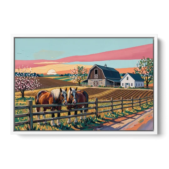 Lancaster Amish Farmlands Experience - White Framed Canvas Wall Art - Front