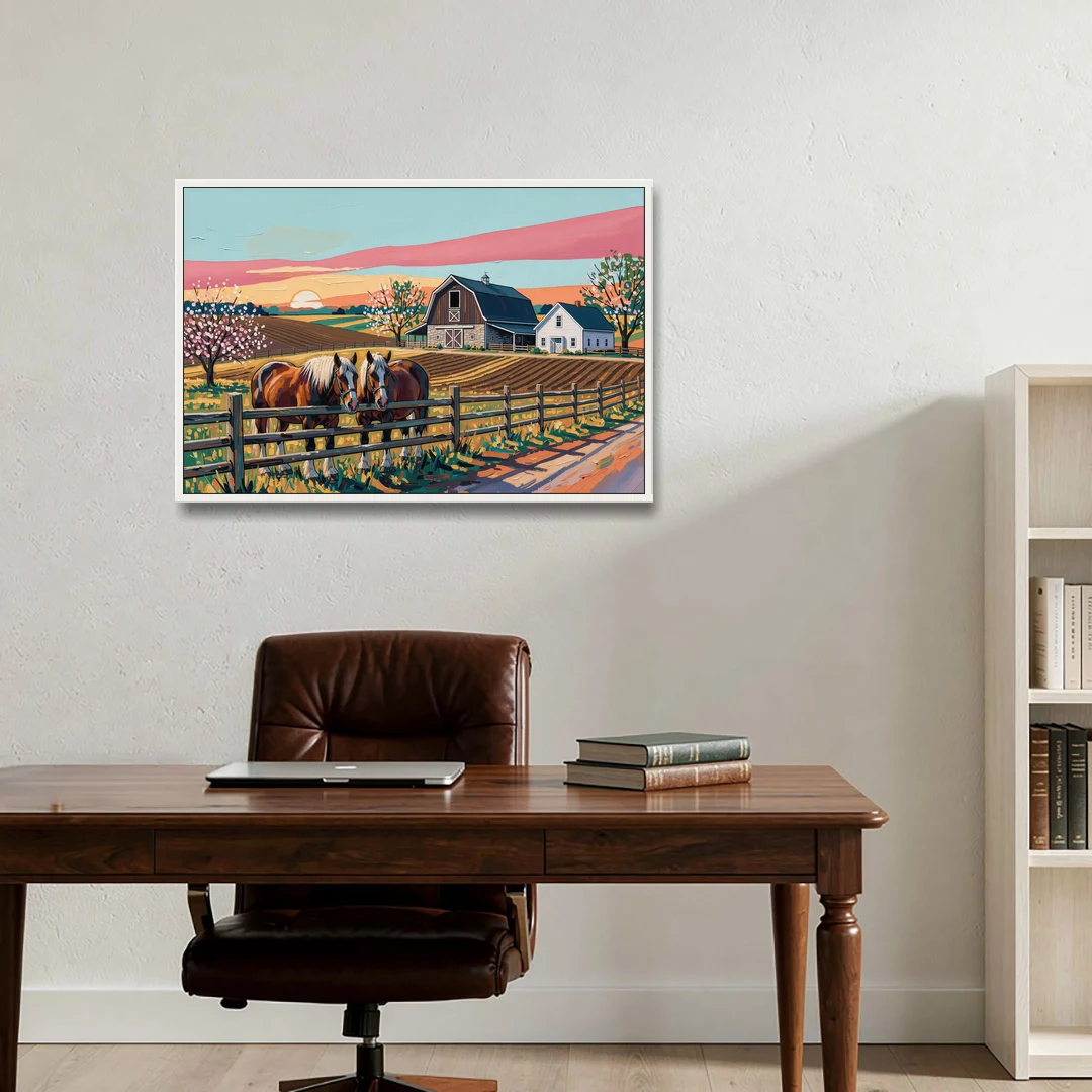 Lancaster Amish Farmlands Experience - White Framed Canvas Wall Art - Office - 36x24