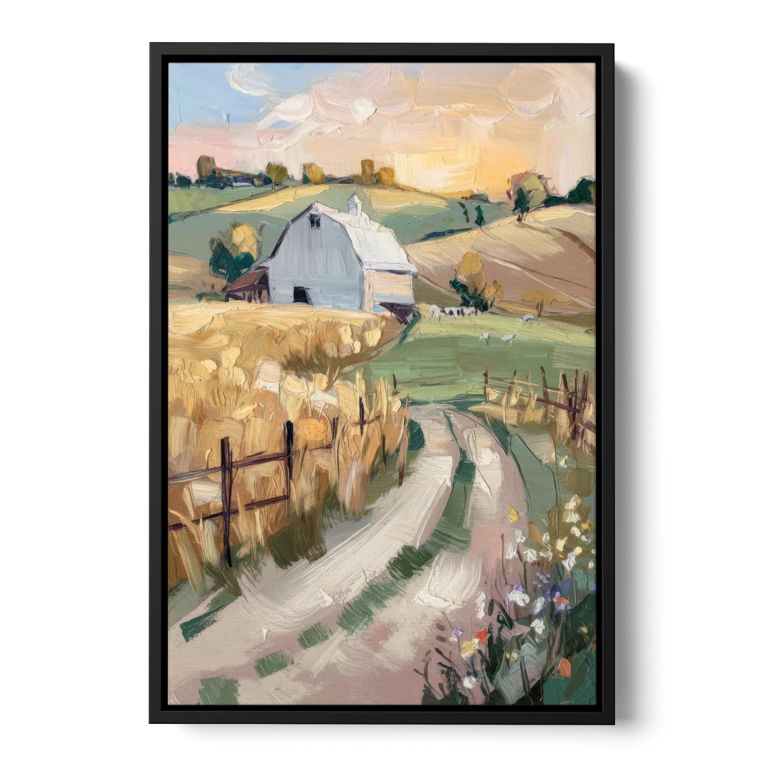 Lancaster Barns and Fields - Black Framed Canvas Wall Art - Front
