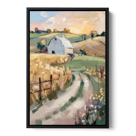 Lancaster Barns and Fields - Black Framed Canvas Wall Art - Front