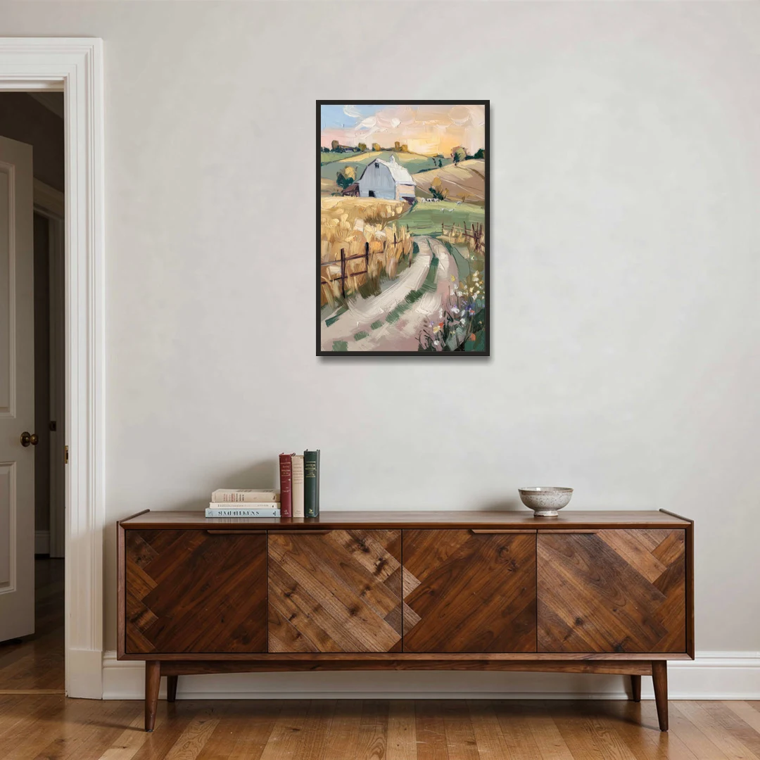 Lancaster Barns and Fields - Black Framed Canvas Wall Art - Coffee Table - 24x36