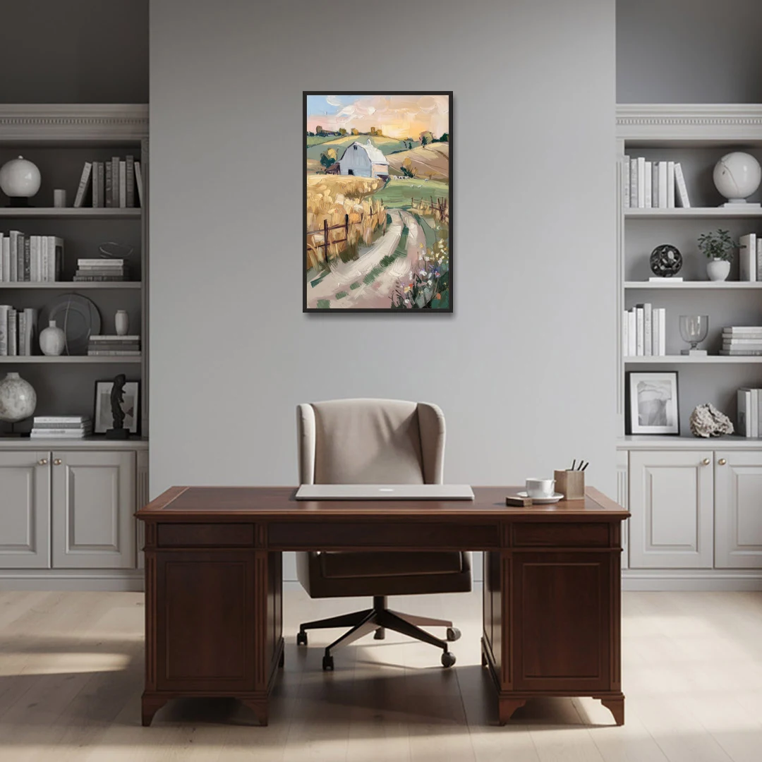 Lancaster Barns and Fields - Black Framed Canvas Wall Art - Office - 24x36