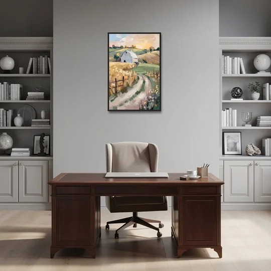 Lancaster Barns and Fields - Black Framed Canvas Wall Art - Office - 24x36