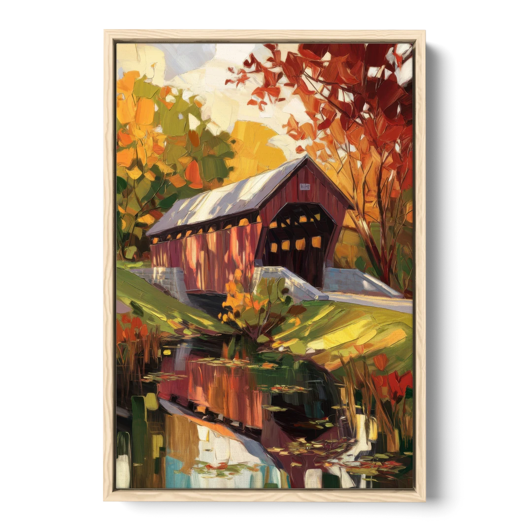 Lancaster Covered Bridges - Oak Framed Canvas Wall Art - Front