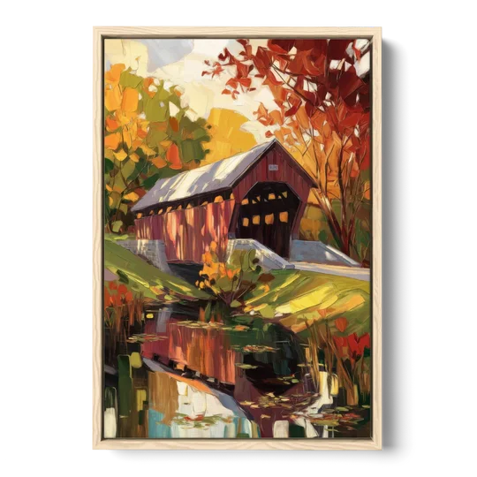 Lancaster Covered Bridges - Oak Framed Canvas Wall Art - Front